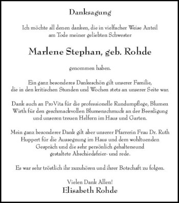 Traueranzeige von Marlene Stephan von vrm-trauer