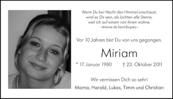 Traueranzeige von Miriam Schulz von vrm-trauer