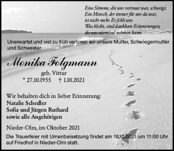 Traueranzeige von Monika Folgmann von vrm-trauer