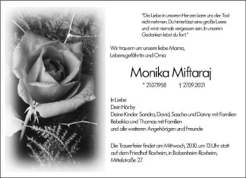 Traueranzeige von Monika Miftaraj von vrm-trauer