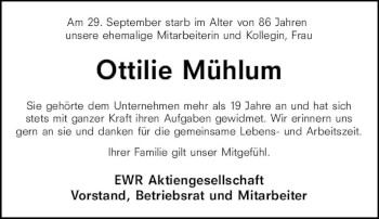 Traueranzeige von Ottilie Mühlum von vrm-trauer