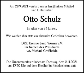 Traueranzeige von Otto Schulz von vrm-trauer