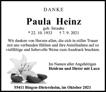 Traueranzeige von Paula Heinz von vrm-trauer