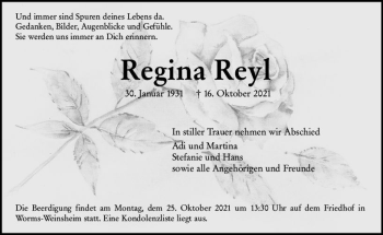 Traueranzeige von Regina Reyl von vrm-trauer