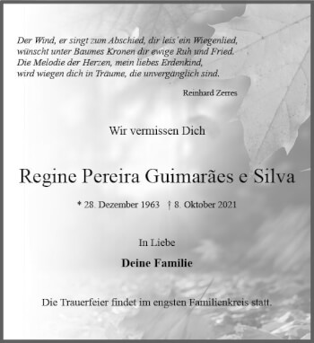 Traueranzeige von Regine Pereira Guimaraes e Silva von vrm-trauer