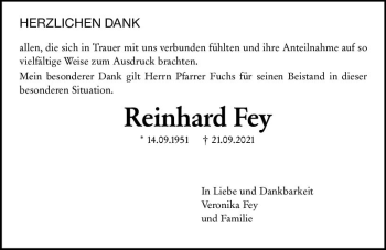 Traueranzeige von Reinhard Fey von vrm-trauer