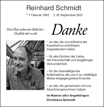 Traueranzeige von Reinhard Schmidt von vrm-trauer