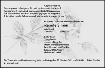 Traueranzeige von Renate Simon von vrm-trauer