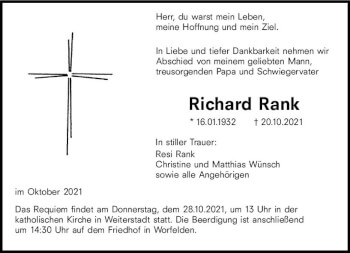 Traueranzeige von Richard Rank von vrm-trauer