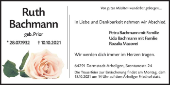 Traueranzeige von Ruth Bachmann von vrm-trauer
