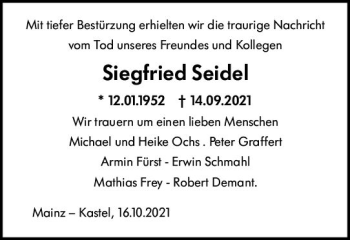 Traueranzeige von Siegfried Seidel von vrm-trauer