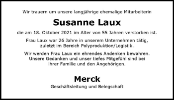 Traueranzeige von Susanne Laux von vrm-trauer