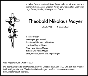 Traueranzeige von Theobald Nikolaus Mayer von vrm-trauer