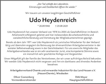 Traueranzeige von Udo Heydenreich von vrm-trauer