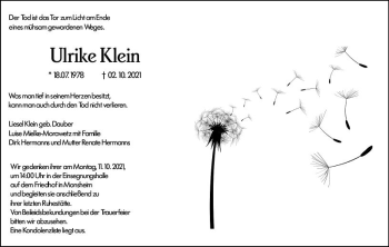 Traueranzeige von Ulrike Klein von vrm-trauer