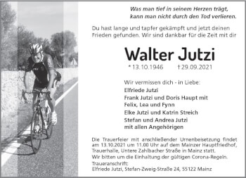 Traueranzeige von Walter Jutzi von vrm-trauer