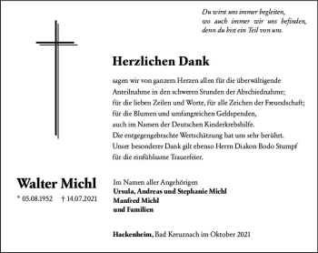 Traueranzeige von Walter Michl von vrm-trauer