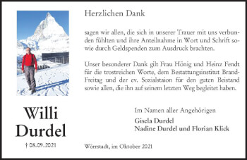 Traueranzeige von Willi Durdel von vrm-trauer