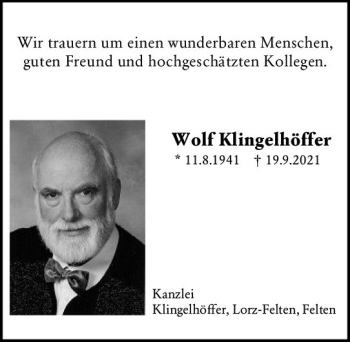 Traueranzeige von Wolf Klingelhöffer von vrm-trauer