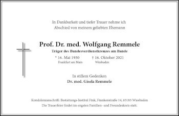 Traueranzeige von Wolfgang Remmele von vrm-trauer