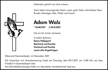 Traueranzeige von Adam Walz von vrm-trauer