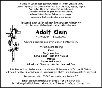 Traueranzeige von Adolf Klein von vrm-trauer
