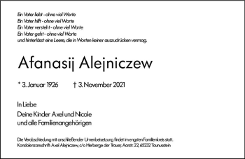 Traueranzeige von Afanasij Alejniczew von vrm-trauer