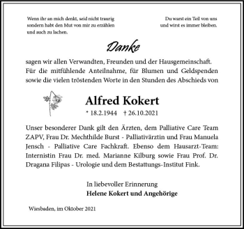 Traueranzeige von Alfred Kokert von vrm-trauer
