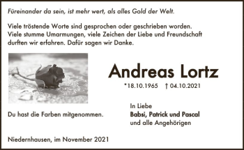 Traueranzeige von Andreas Lortz von vrm-trauer