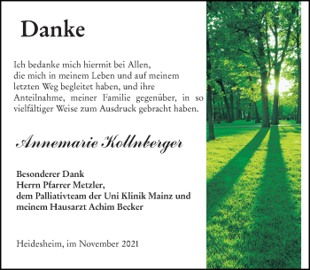 Traueranzeige von Annemarie Kollnberger von vrm-trauer