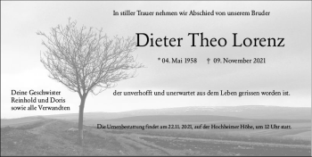 Traueranzeige von Dieter Theo Lorenz von vrm-trauer