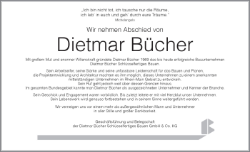 Traueranzeige von Dietmar Bücher von vrm-trauer