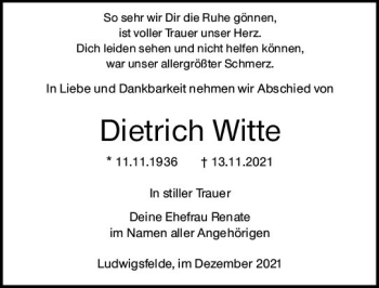 Traueranzeige von Dietrich Witte von vrm-trauer