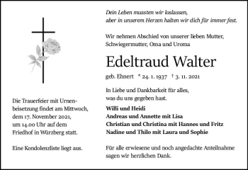 Traueranzeige von Edeltraud Walter von vrm-trauer