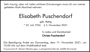 Traueranzeige von Elisabeth Puschendorf von vrm-trauer