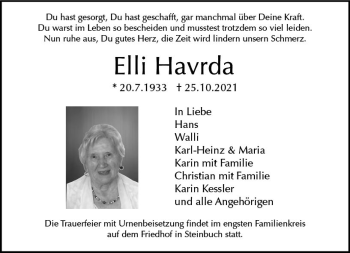 Traueranzeige von Elli Havrda von vrm-trauer