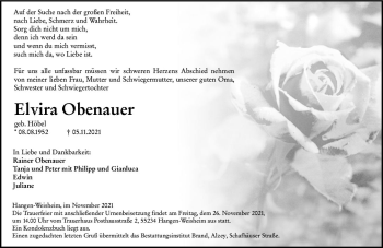Traueranzeige von Elvira Obenauer von vrm-trauer