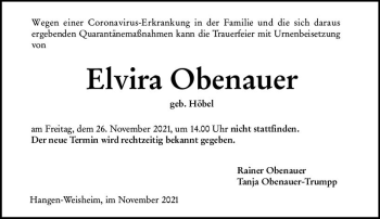 Traueranzeige von Elvira Obenauer von vrm-trauer