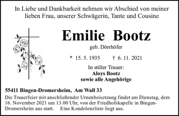 Traueranzeige von Emilie Bootz von vrm-trauer