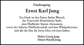 Traueranzeige von Ernst Karl Jung von vrm-trauer