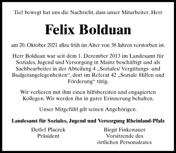 Traueranzeige von Felix Bolduan von vrm-trauer