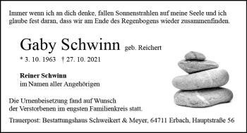 Traueranzeige von Gaby Schwinn von vrm-trauer
