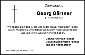 Traueranzeige von Georg Gärtner von vrm-trauer