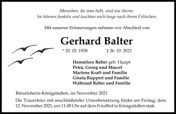 Traueranzeige von Gerhard Balter von vrm-trauer