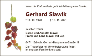 Traueranzeige von Gerhard Slawik von vrm-trauer