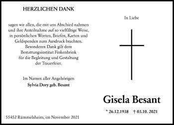 Traueranzeige von Gisela Besant von vrm-trauer