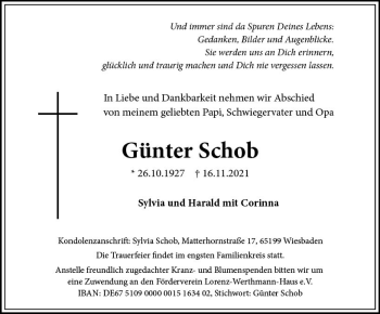 Traueranzeige von Günter Schob von vrm-trauer