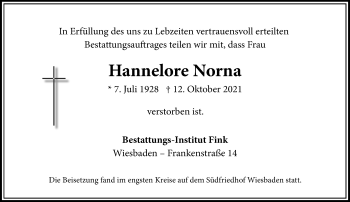 Traueranzeige von Hannelore Norna von vrm-trauer