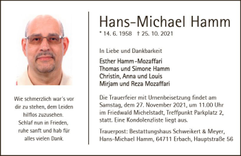 Traueranzeige von Hans-Michael Hamm von vrm-trauer