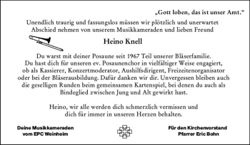 Traueranzeige von Heino Knell von vrm-trauer